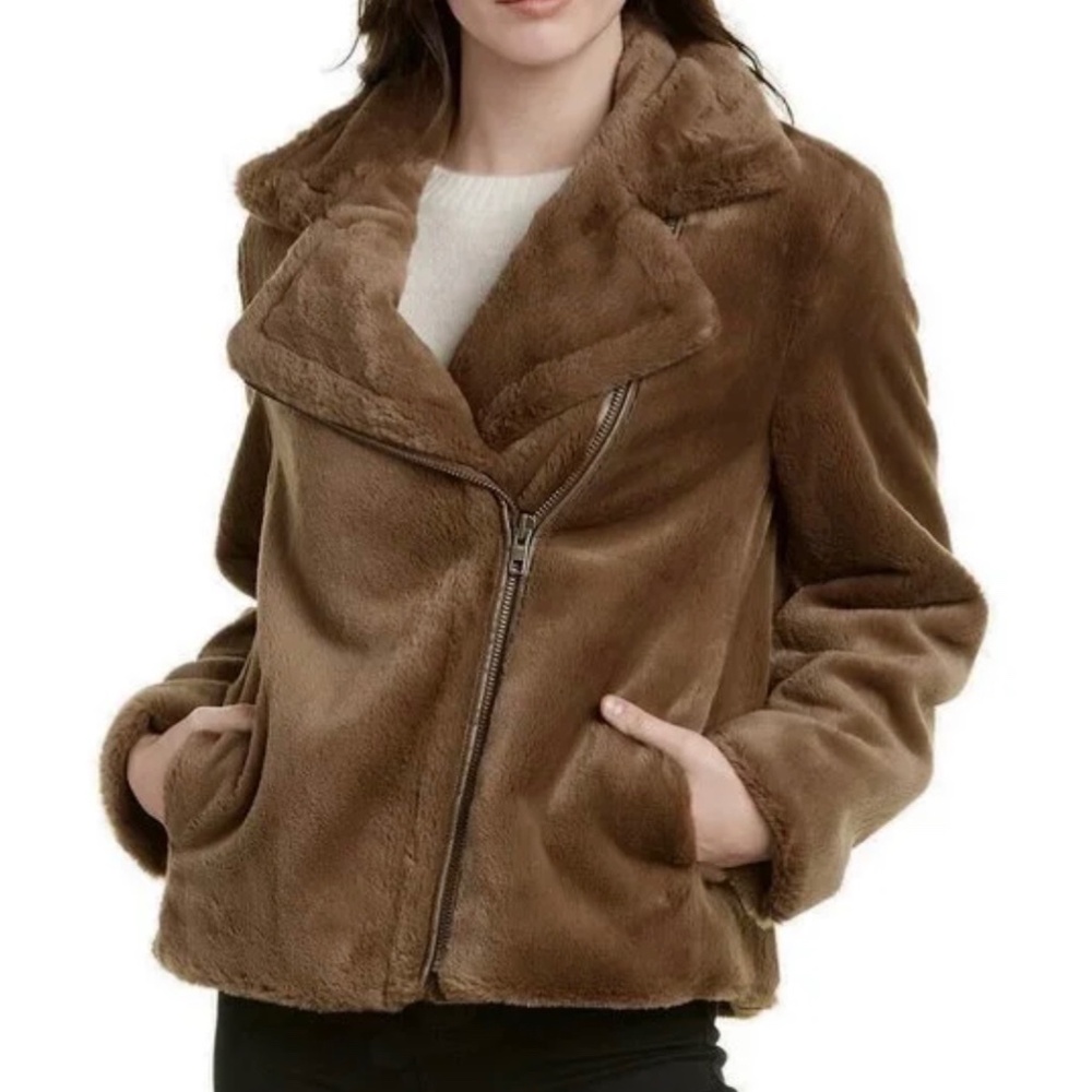 Vince Faux Fur zip moto jacket size Large
